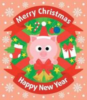 Christmas and New Year background card with pig vector