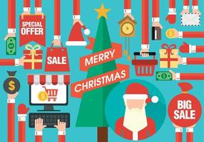 Merry Christmas sale concept design flat with Christmas tree and Santa Claus vector