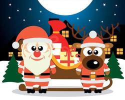 Christmas card with Santa Claus and deer vector