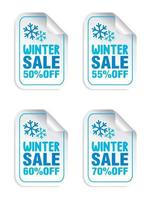 Winter sale stickers set with snowflakes. Winter sale 50, 55, 60, 70 off vector