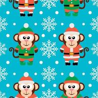 New Year seamless card with funny monkey santa claus and monkey elf vector