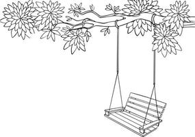 Swinging on a branch black and white drawing. For illustration and coloring books vector