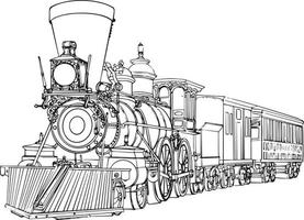 Vintage locomotive locomotive vector. For coloring and illustration books. vector