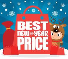 Best New Year Price card with kid in costume deer vector