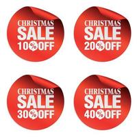 Christmas sale stickers set 10, 20, 30, 40 off with Santa Claus beard vector