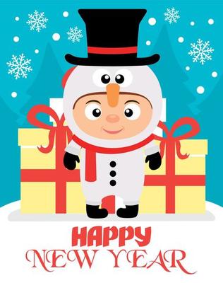 Happy New Year  background with child in costume snowman