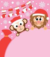 New Year background card with monkey and lion vector