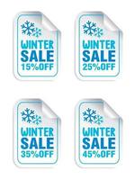 pegatinas de venta de invierno con copos de nieve. venta de invierno 15, 25, 35, 45 de descuento vector