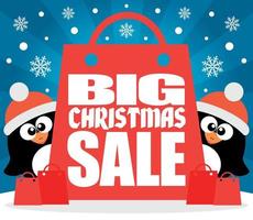 Christmas Big sale background with funny penguins vector