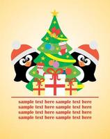 Happy New Year card with penguins and Christmas tree,vector vector