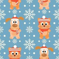 New Year seamless background with funny cat and dog card vector