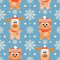 New Year seamless background with funny cat and dog card vector