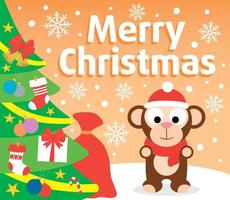 Christmas background card with monkey vector