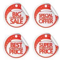 Big Christmas sale stickers with santa hat vector