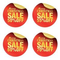 Merry Christmas sale stickers set 50, 55, 60, 70 off vector