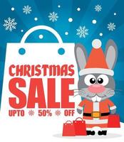 Christmas sale background with funny rabbit vector