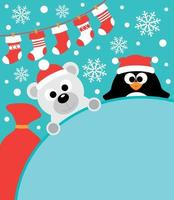 tarjeta de fondo de año nuevo con pingüino y oso polar vector