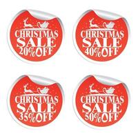 Christmas sale with stickers santa and deer 20,40,35,50 percent vector
