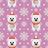 New Year seamless background with funny polar bear vector