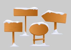 set of wooden street signs in the snow. Snow road sign. Winter and snow vector set.