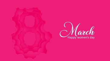 March 8 symbol in paper cut style with shadows. International Women's day pink background. Vector illustration. Place for your text.