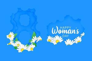 Abstract Floral Greeting card with 8 March - paper cut style greeting card, gift card. International Women's Day. Applique Trendy Design Template. Vector Illustration version.