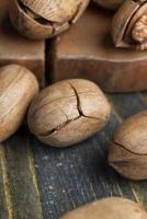 Pecan in a shell on the table photo