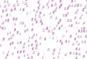 textura de vector rosa claro con notas musicales.