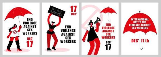 A set of posters with protesting prostitutes. International Day to End Violence against Sex Workers. vector
