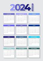 Plantilla de calendario 2024, vector editable