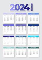 2024 Calendar Template, editable vector