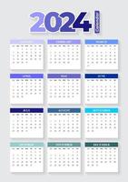 Plantilla de calendario 2024, vector editable