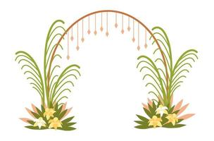 arco de boda con flores. estilo hawaiano tropical. una ceremonia para la novia y el novio. boda hermosa vector