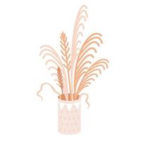 Dry beige branches of flowers in a wicker basket. Boho wedding decor. the interior of the nursery. scandinavian vector