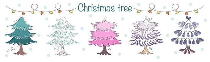 Christmas tree vector set designed in doodle style on white background. For decorating Christmas themes, Christmas cards, digital prints, stickers, Scrapbook, bags designs and more.