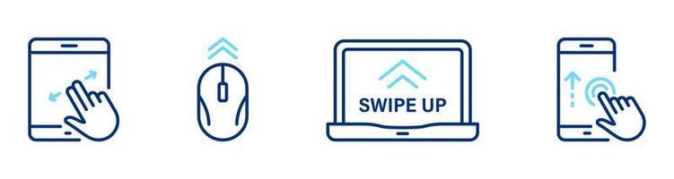 botón de deslizamiento en el conjunto de iconos de línea de PC de la computadora del teléfono inteligente. desplazarse arrastrar mover hacer clic tocar mostrar gesto pictograma. icono de contorno de la aplicación de redes sociales de acción deslizante. trazo editable. ilustración vectorial aislada. vector