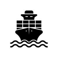 Cargo Ship Delivery Black Silhouette Icon. Sea Boat Vessel Glyph Pictogram. Freight Marine Container Delivery Symbol. Big Cruise Yacht Shipping. Water Transport. Isolated Vector Illustration.