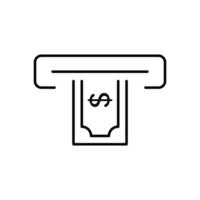 Insert Deposit Financial Transaction Line Icon. Withdraw Money Service in Automated Machine Teller Pictogram. Withdraw Cash in Bank ATM Outline Icon. Editable Stroke. Isolated Vector Illustration.