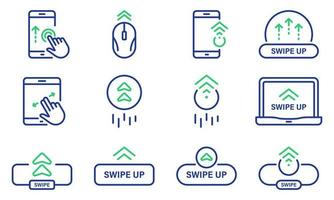 Swipe Button on Smartphone Computer Laptop Line Icon Set. Slide Action Social Media App Pictogram. Scroll Drag Click Touch Display Gesture Outline Icon. Editable Stroke. Isolated Vector Illustration.