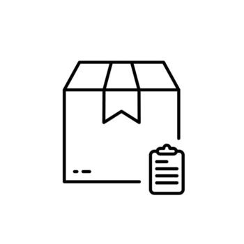 Package with Checklist Shipment Linear Pictogram. Deliver Checklist. Clipboard Check Shipping Order Outline Icon. Delivery Box Check List Line Icon. Editable Stroke. Isolated Vector Illustration.