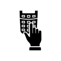 Combination Pin Code on Terminal Keyboard Symbol. Entry Security Bank Key Number for Pay Silhouette Icon. Hand Enter Password on Pos for Payment Glyph Pictogram. Isolated Vector Illustration.