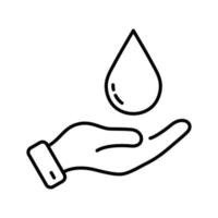 Save Aqua Resource, Environment Protection Line Icon. Hand Hold Water Drop Linear Pictogram. Hygiene Health Care, Cleanse Water Outline Symbol. Editable Stroke. Isolated Vector Illustration.