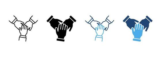 Teamwork Alliance Partnership Help Together Hand Silhouette and Line Icon. Collaboration Group Team Job Pictogram. Company Participation Icon. Editable Stroke. Isolated Vector Illustration.