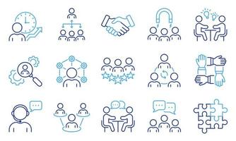 Group Team Network Line Icon Set. Community Business People Work Process Linear Pictogram Collection. Time Management, Service Management Outline Icon. Editable Stroke. Isolated Vector Illustration.