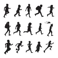 Children running silhouettes,  Kids running silhouettes vector