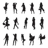 Fashion woman silhouette, Stylish woman silhouettes collection. vector