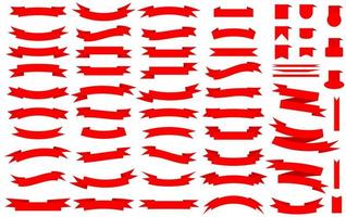 Collection of red empty ribbon banners vector