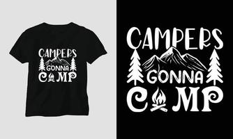 diseño de camping svg con campamento, tienda, montaña, tintineo, árbol, cinta, silueta de senderismo vector