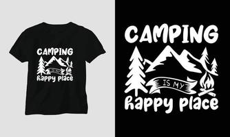 diseño de camping svg con campamento, tienda, montaña, tintineo, árbol, cinta, silueta de senderismo vector