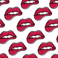 Red lips seamless pattern. Illustration for printing, backgrounds, covers and packaging. Image can be used for greeting cards, posters, stickers and textile. Isolated on white background. vector